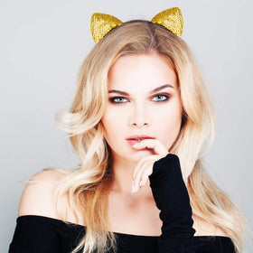 WXJ13 cat ears headband silver shimmer for photos and performances.