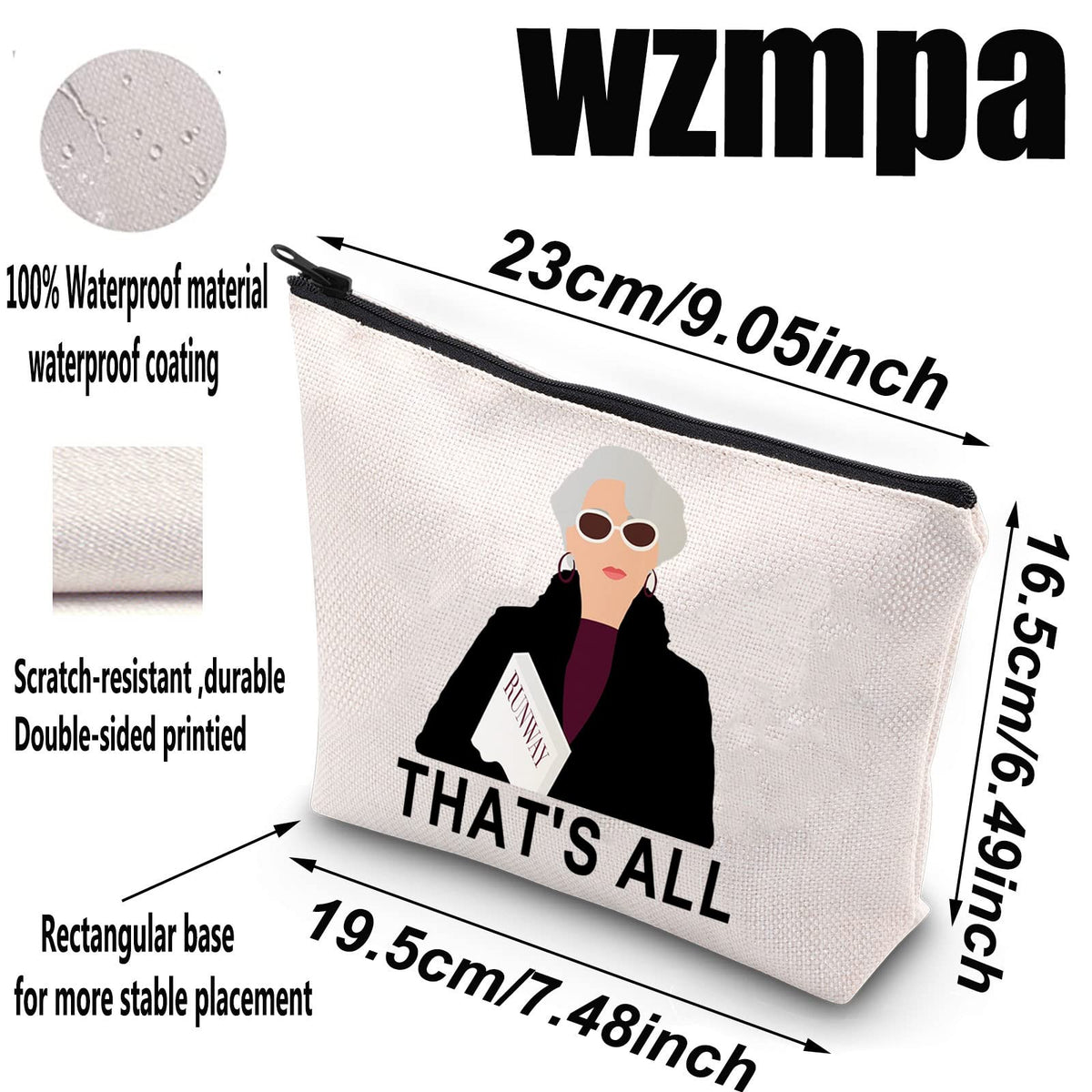 WZMPA Movie Fans Makeup Bag zipper closeup showing secure hardware
