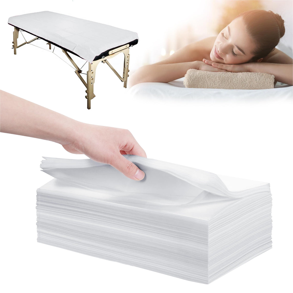 Xatumo disposable bed sheet 31x71 laid flat on a massage table, clean and breathable.