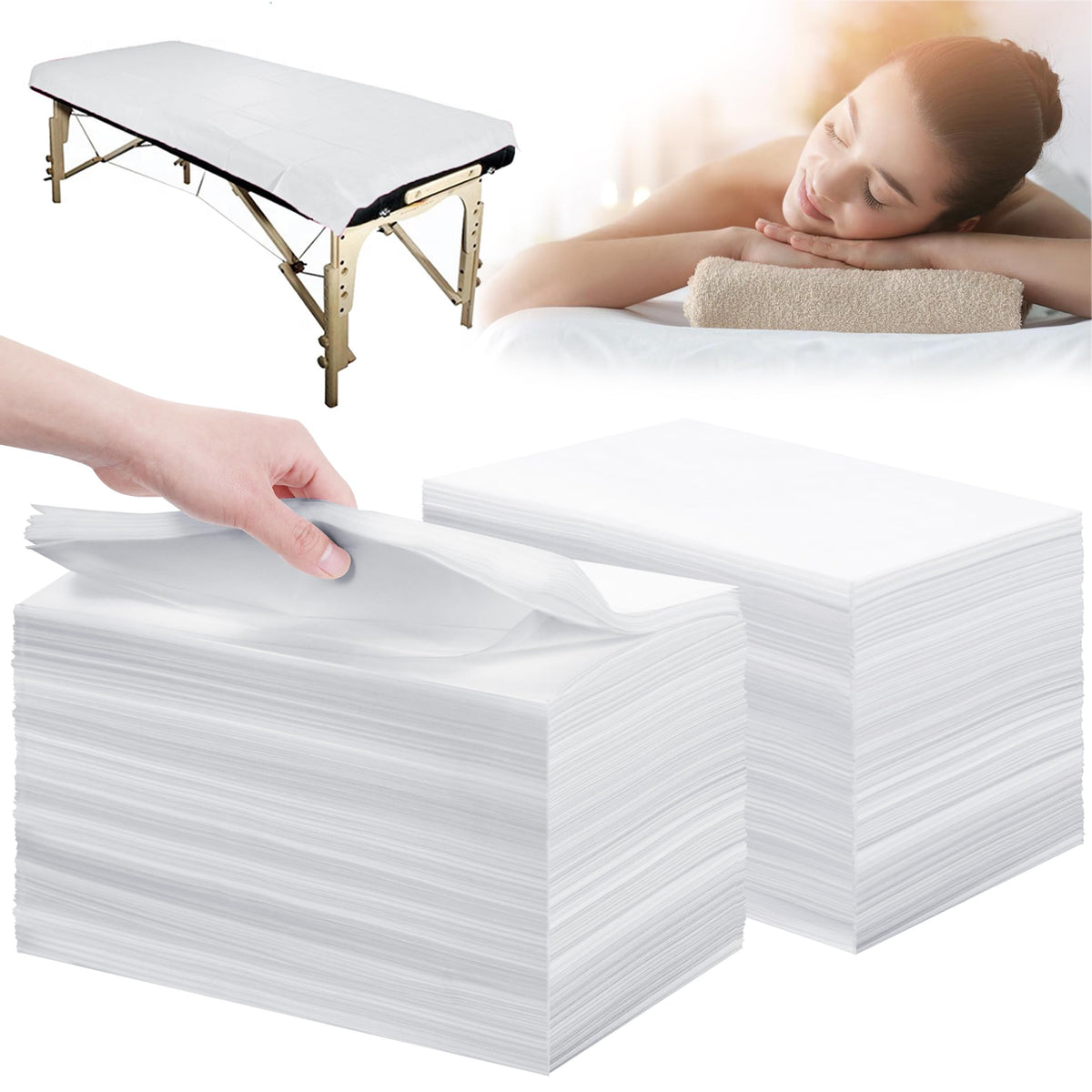 XATUMO disposable bed sheets in 200-pcs package keeping spa beds clean and ready.
