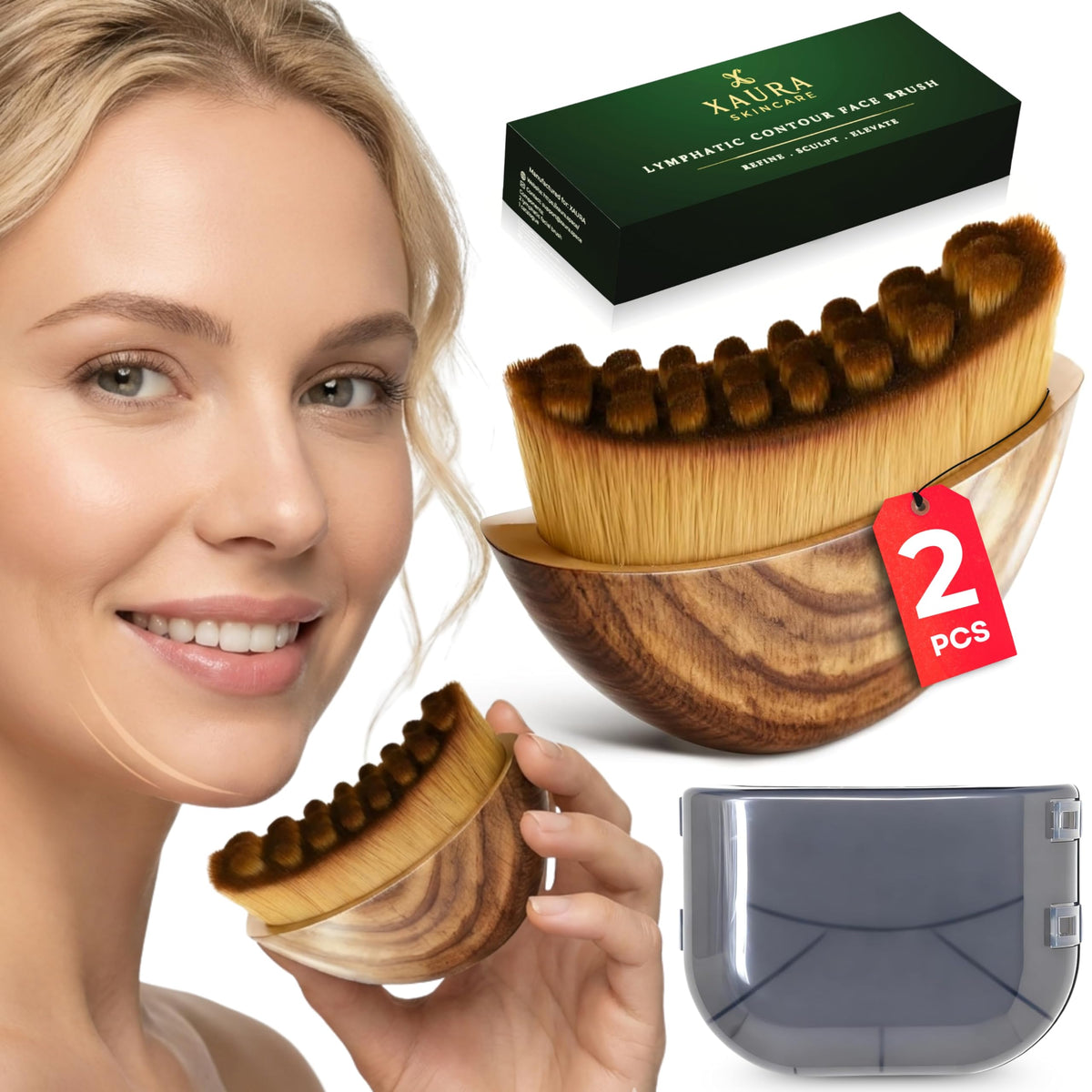 XAURA Premium lymphatic contour brush focusing on jawline for defined facial sculpting.