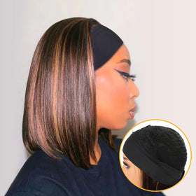 xccoco headband wig short brown yaki straight for quick transformation.