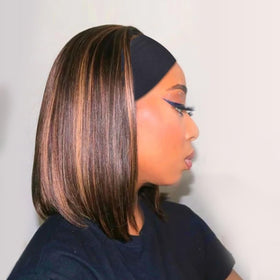 xccoco highlight headband wig with brown highlight, easy daily wear.