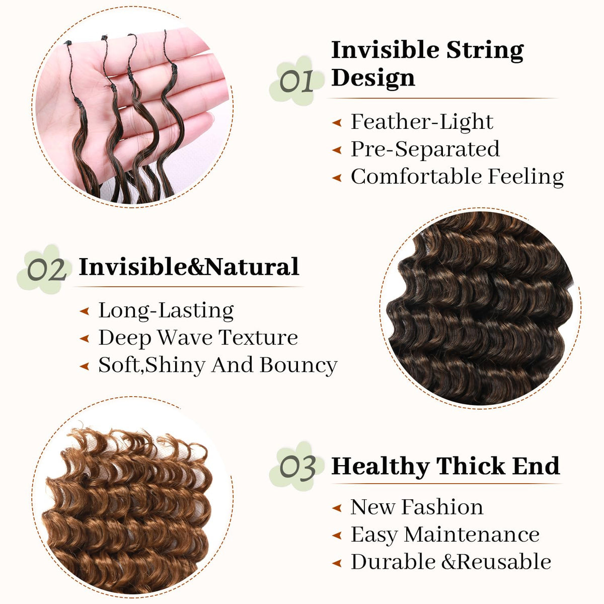 XCHSLB Pre-separated feather crochet closeup demonstrates easy installation and comfortable wear.