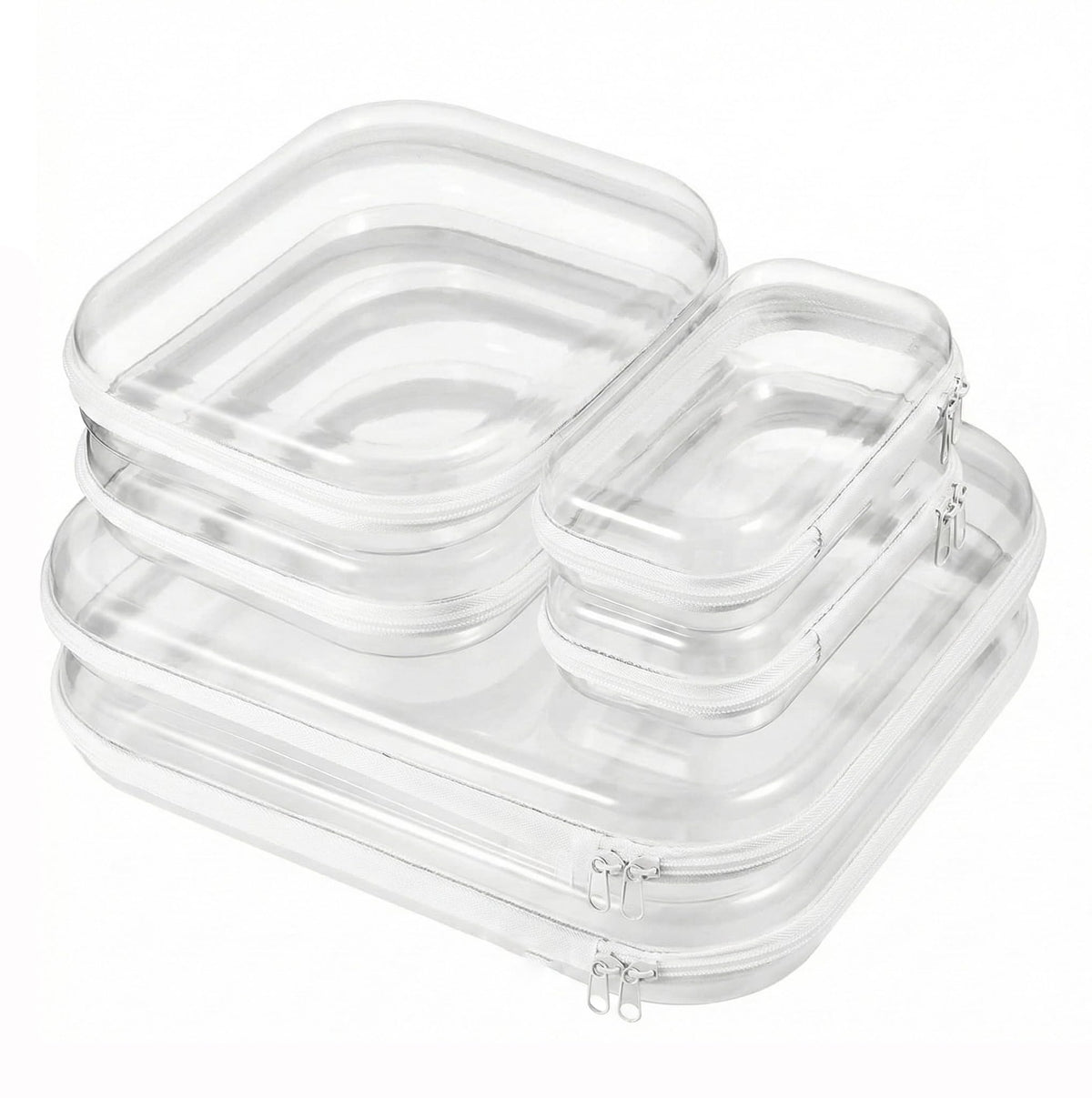 XCRUI clear hard shell 2L pouch showcasing roomy interior, ideal for cosmetics storage.
