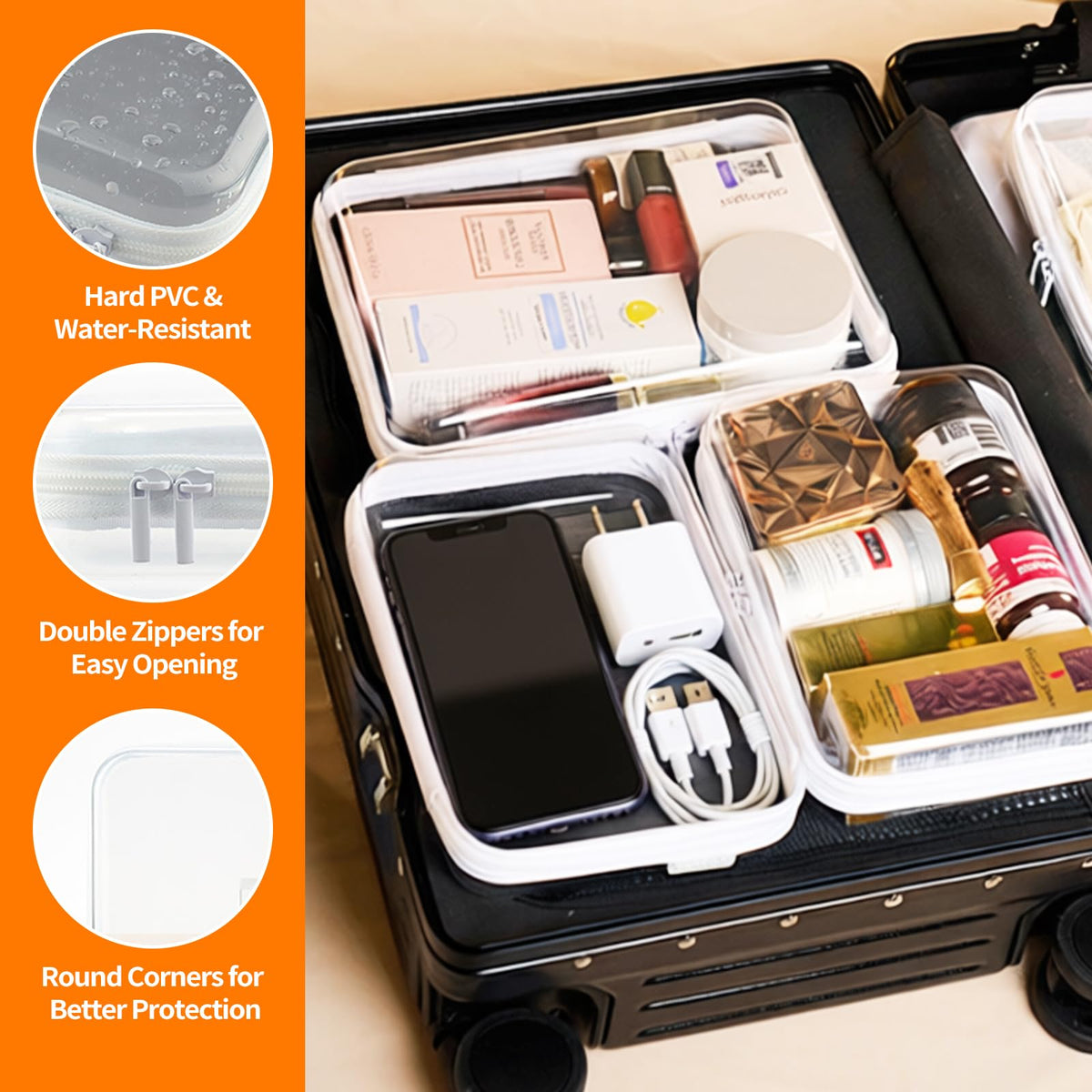 XCRUI clear hard-shell 2M pouch, easy to identify contents at a glance.