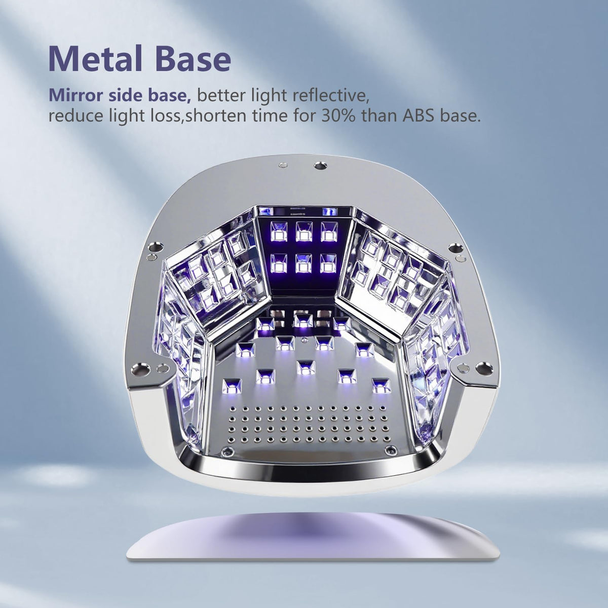 XCVPL 96W metal base detail emphasizes sturdy stability during gel cures
