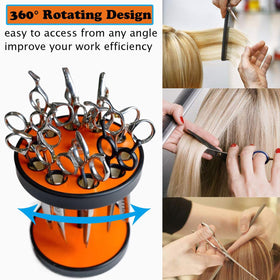 XDONEF wooden salon organizer with 360-degree rotation simplifies selecting the right shear.