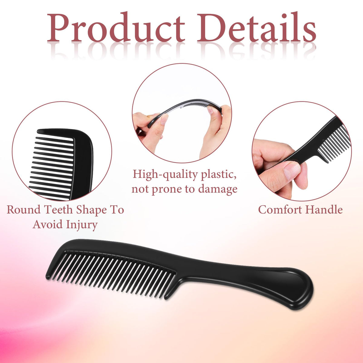 Xelsluthe black wide-tooth combs with sturdy PP construction for daily grooming.