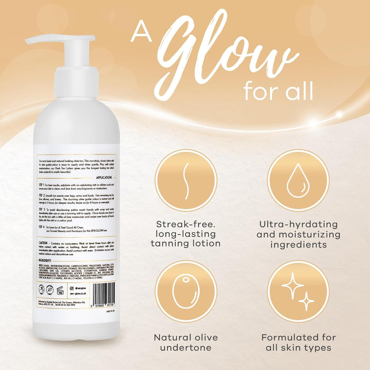XEN-GLOW moisturizing formula with aloe and vitamins E & C nourishes skin