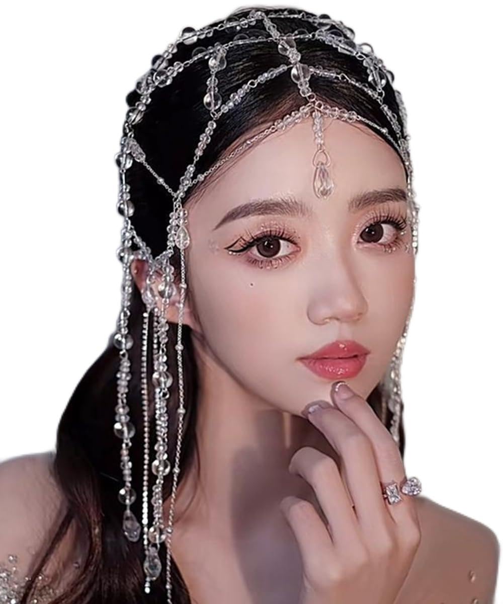 Xerling headpiece front view with crystal beads for bridal glamour
