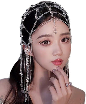Xerling headpiece front view with crystal beads for bridal glamour