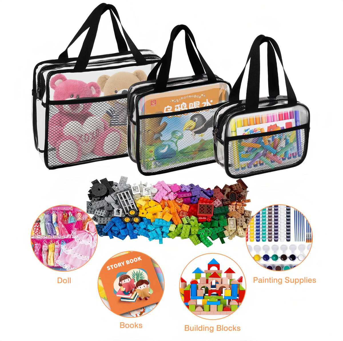 XEWEA 3-pack clear bags offer organized storage and quick access.
