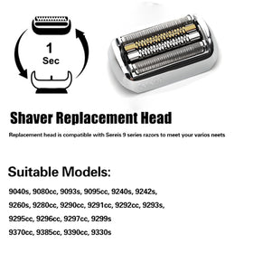 XFP 92S blade close-up for Braun S9, highlights sharp blades for efficient cutting.