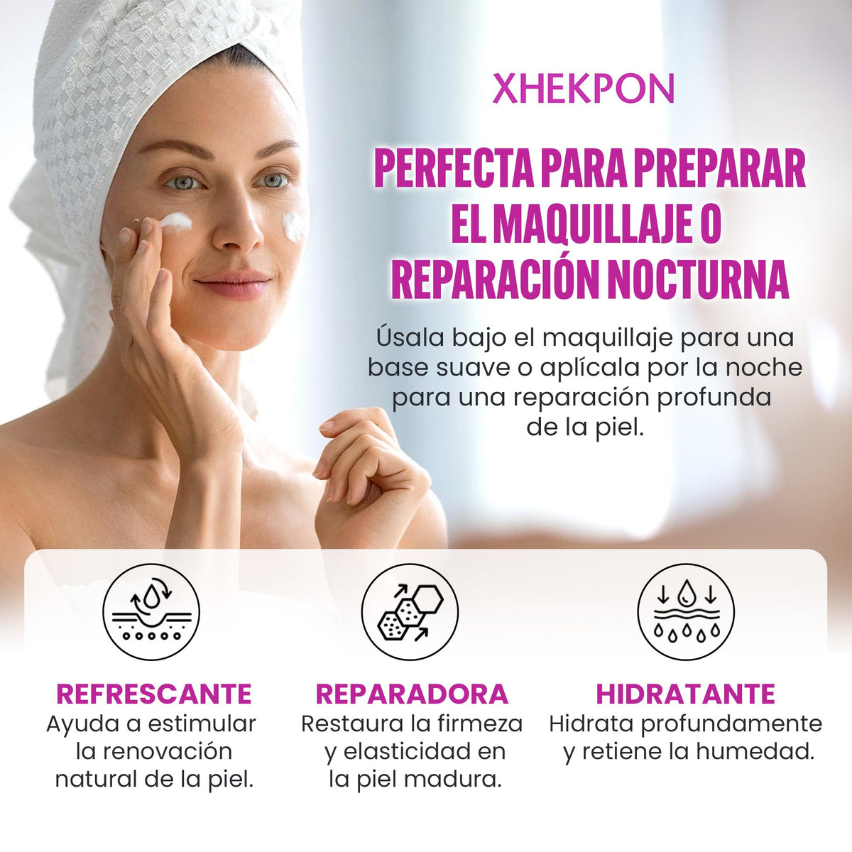 Xhekpon cream application on face and neck—gentle moisturizing.