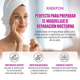 Xhekpon cream application on face and neck—gentle moisturizing.