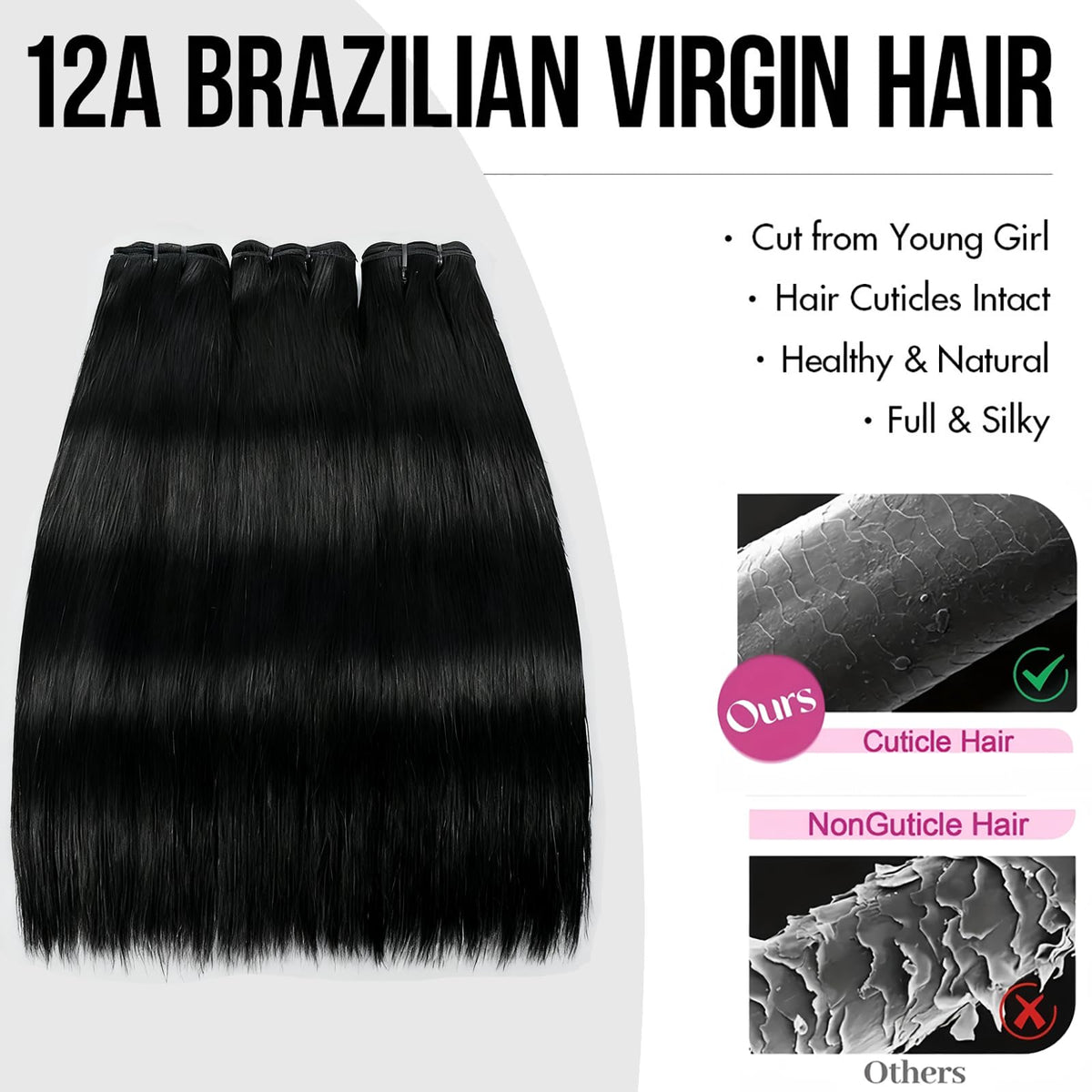 XIANYUN Brazilian virgin straight bundles 24 inch extend length for elegant, seamless blends.