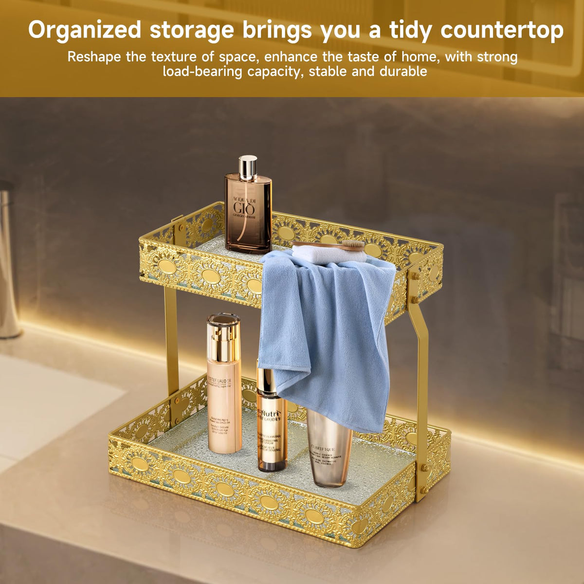 Xiaojuande gold-edge stand adds luxurious luster to bathroom or dressing table