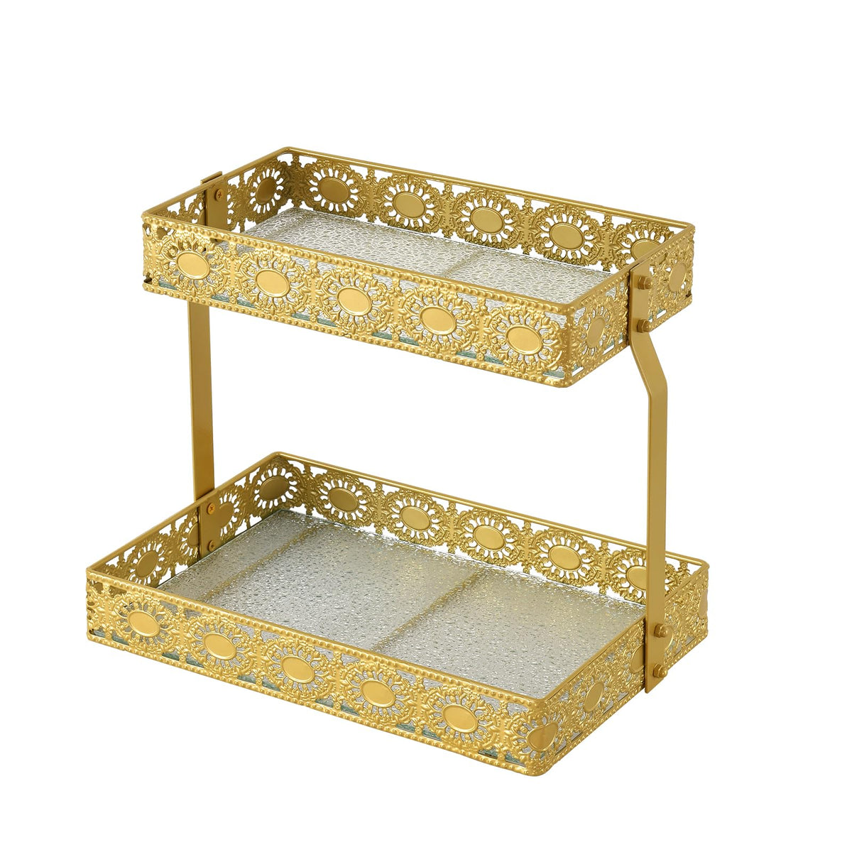 Xiaojuande two-layer glass storage tray with corrugated top for organized vanity display