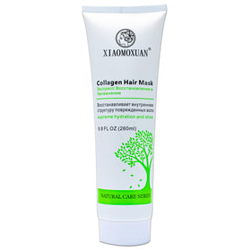 Xiaomoxuan Organic Collagen Mask bottle provides deep hydration for dry hair.