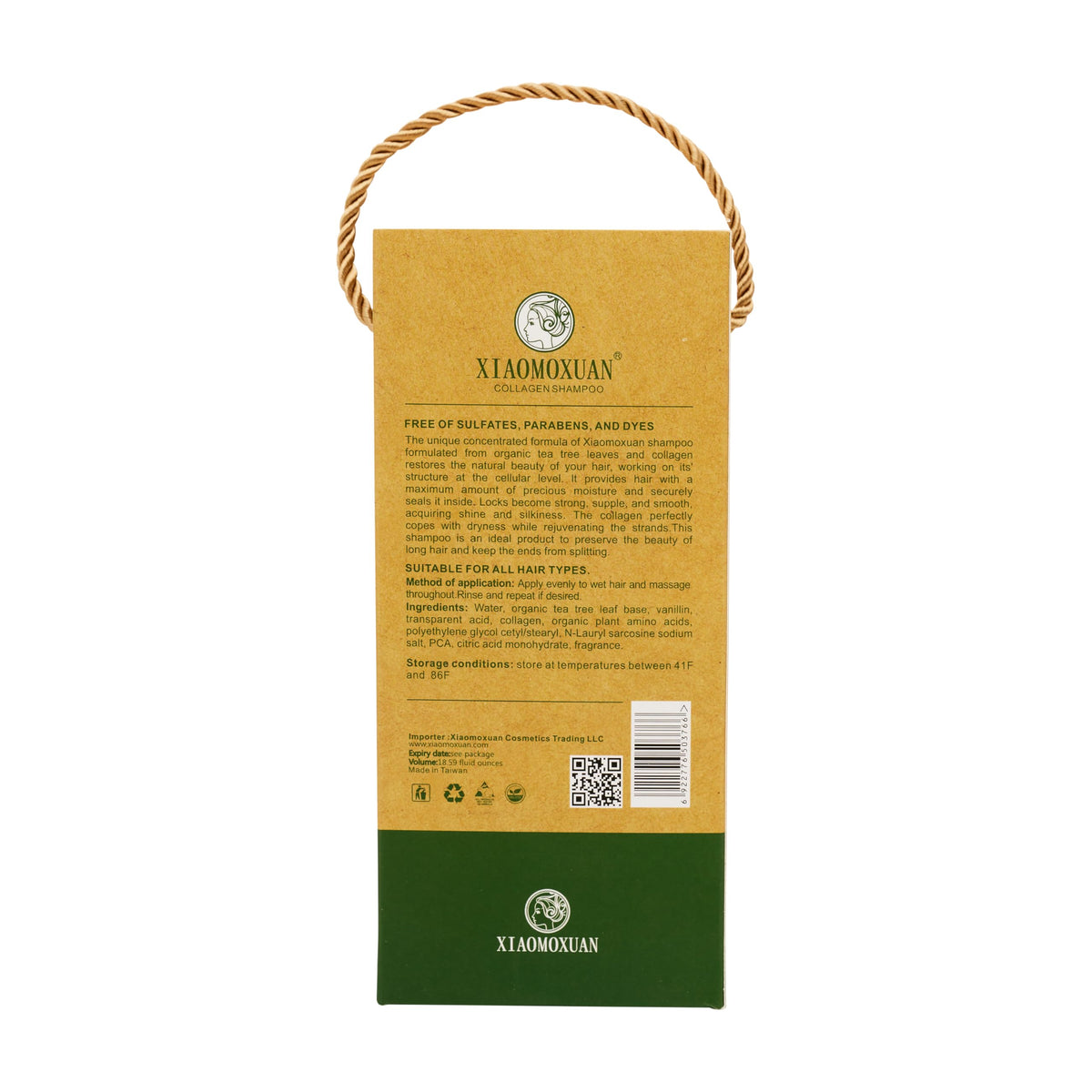 Xiaomoxuan Tea Tree Oil Shampoo packaging closeup highlighting paraben-free formula.