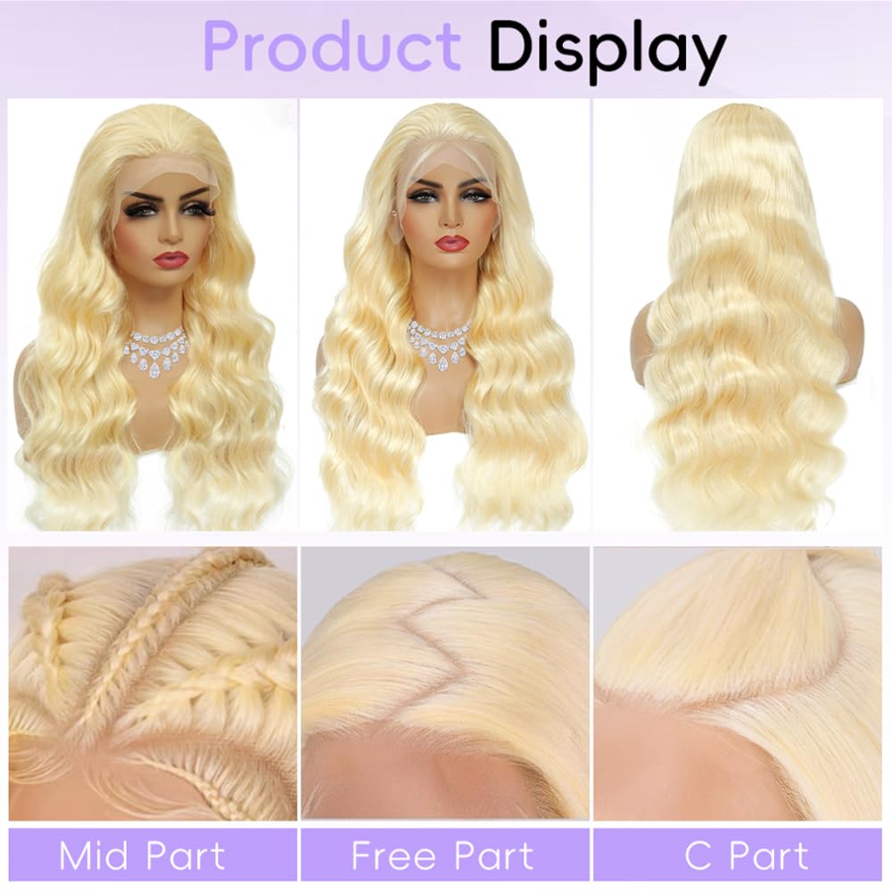XIAPAY 613 lace front wig 28in blonde pre-bleached edges for easy styling.