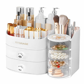 XIAPIA Makeup Organizer countertop with 11-part layout keeps cosmetics within easy reach.