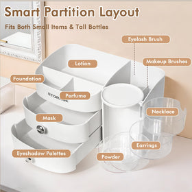 XIAPIA opaque drawers conceal cosmetics for a sleek, clutter-free vanity.