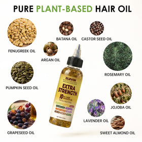 XILRVON castor and pumpkin seed oil base bottle showing deep scalp hydration.