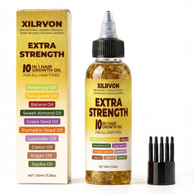 XILRVON herbal hair growth oil bottle for fuller-looking hair and scalp nourishment.