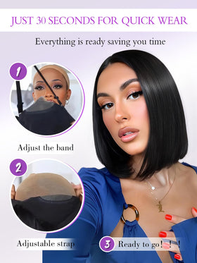 Xinjiju Bob Wig 14inch texture showing silky human hair shine and smoothness