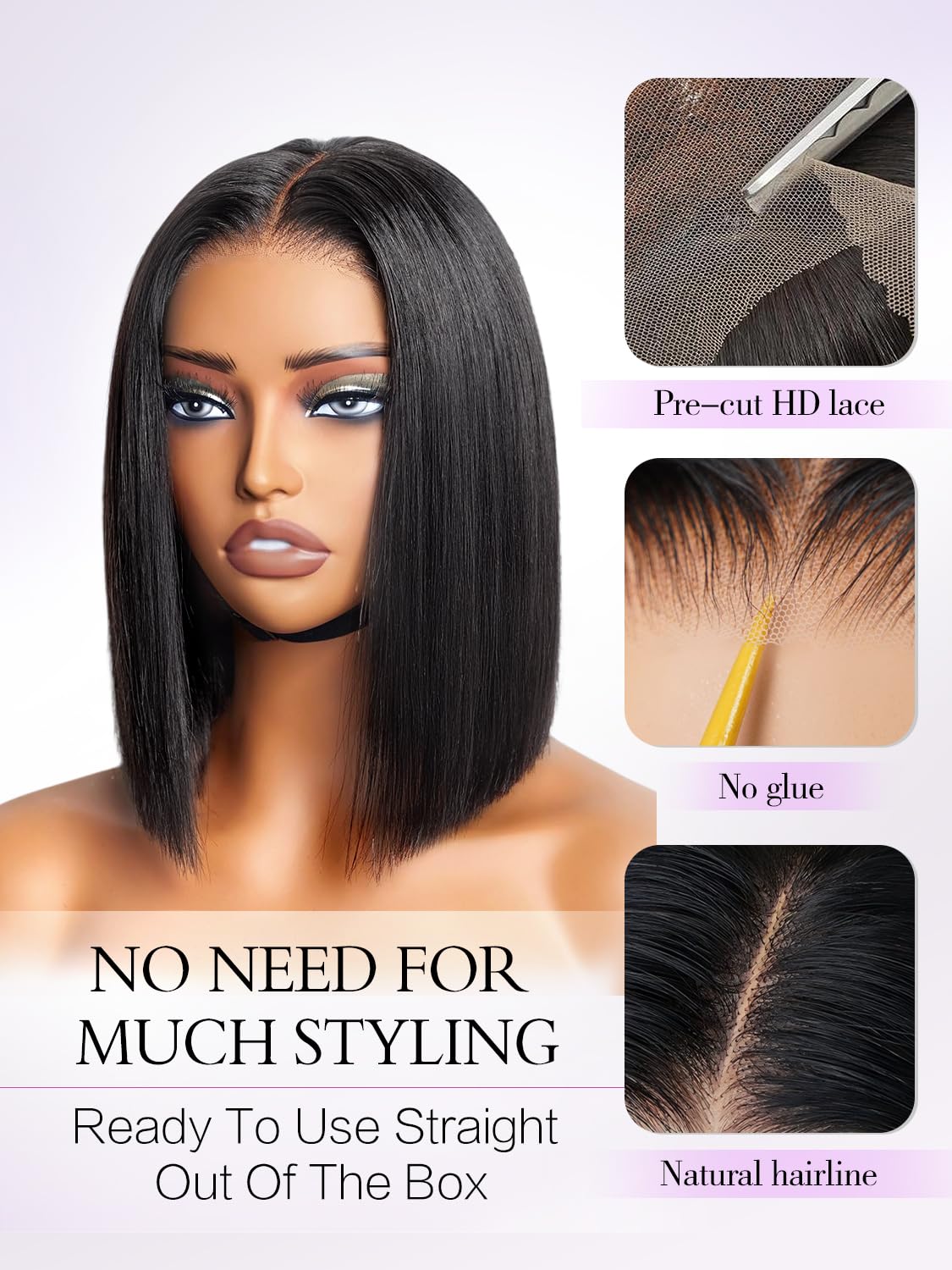 Xinjiju Bob Wig 14inch lace closure closeup highlighting seamless blend