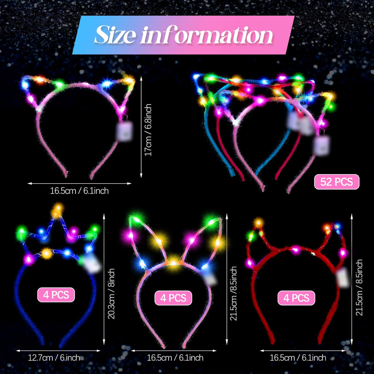 Xinnun crown headband glowing for festive photos and events