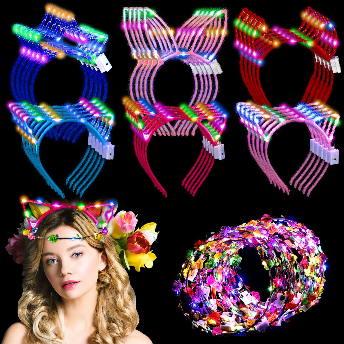Xinnun LED cat ear headband glows for nightlife events.