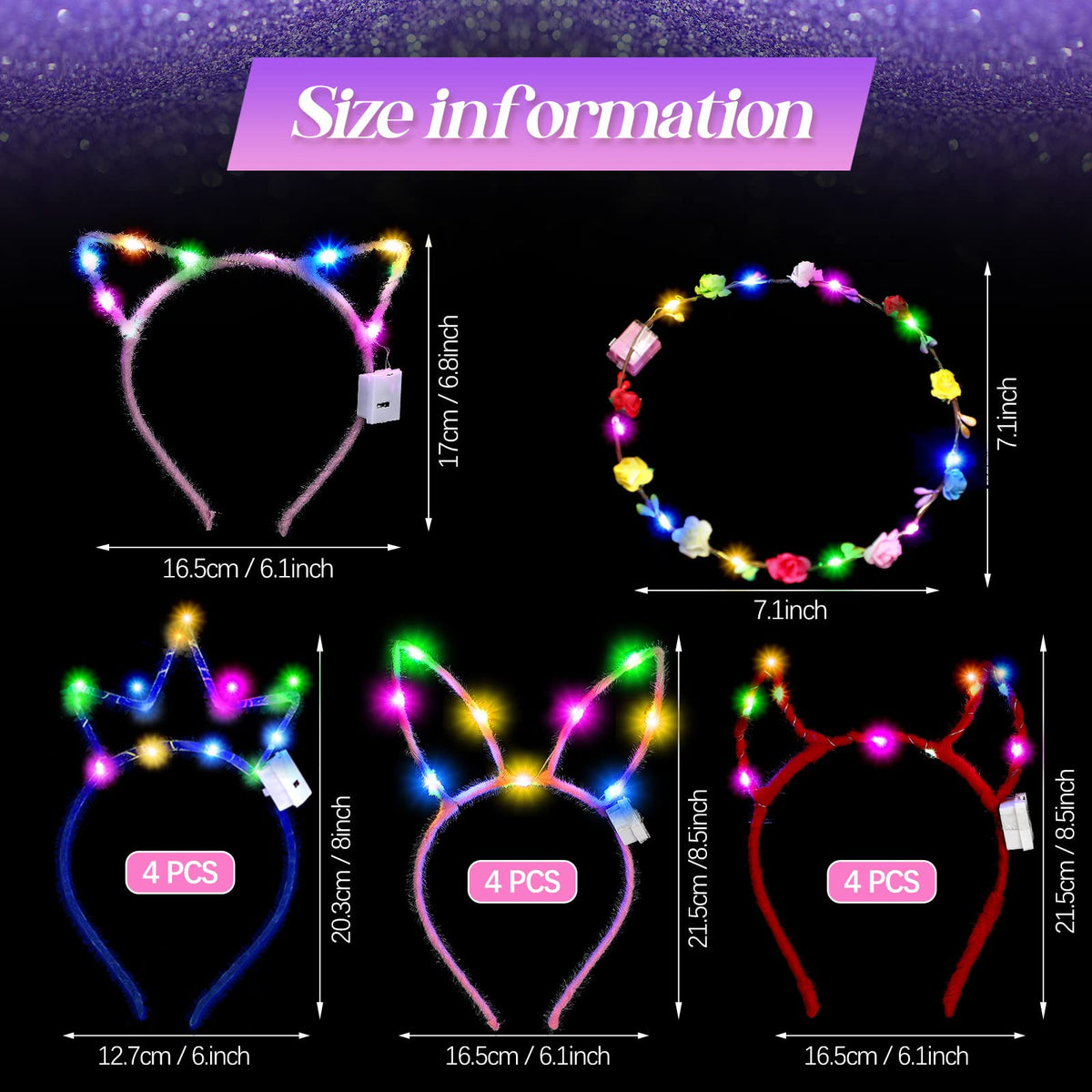 Xinnun LED flower headband shines for romantic events and photos.