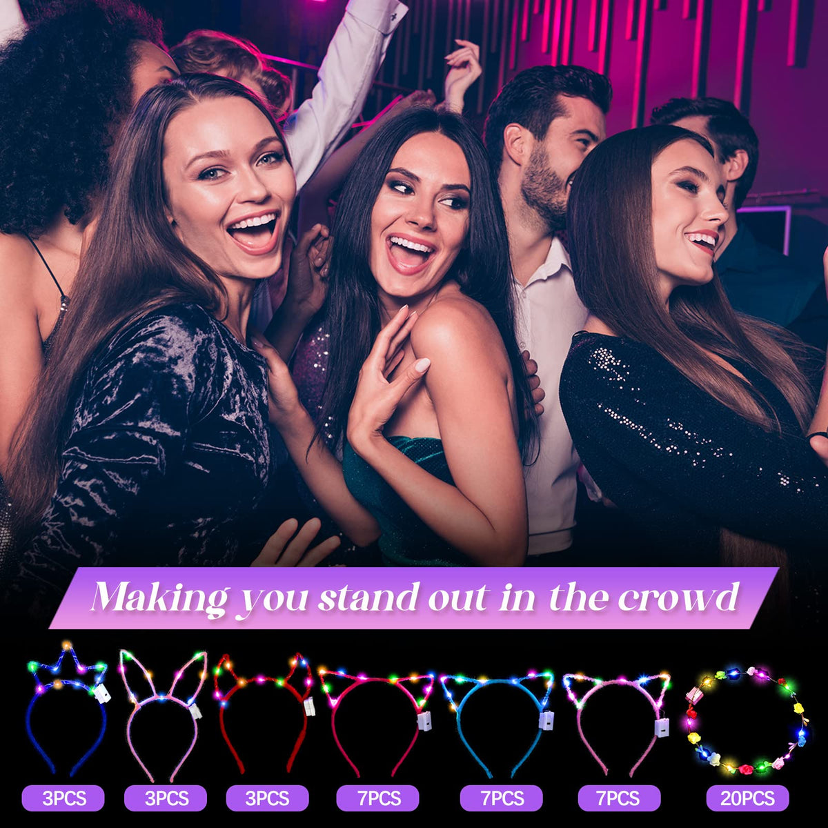 Xinnun LED ox ear headband adds playful costume detail.