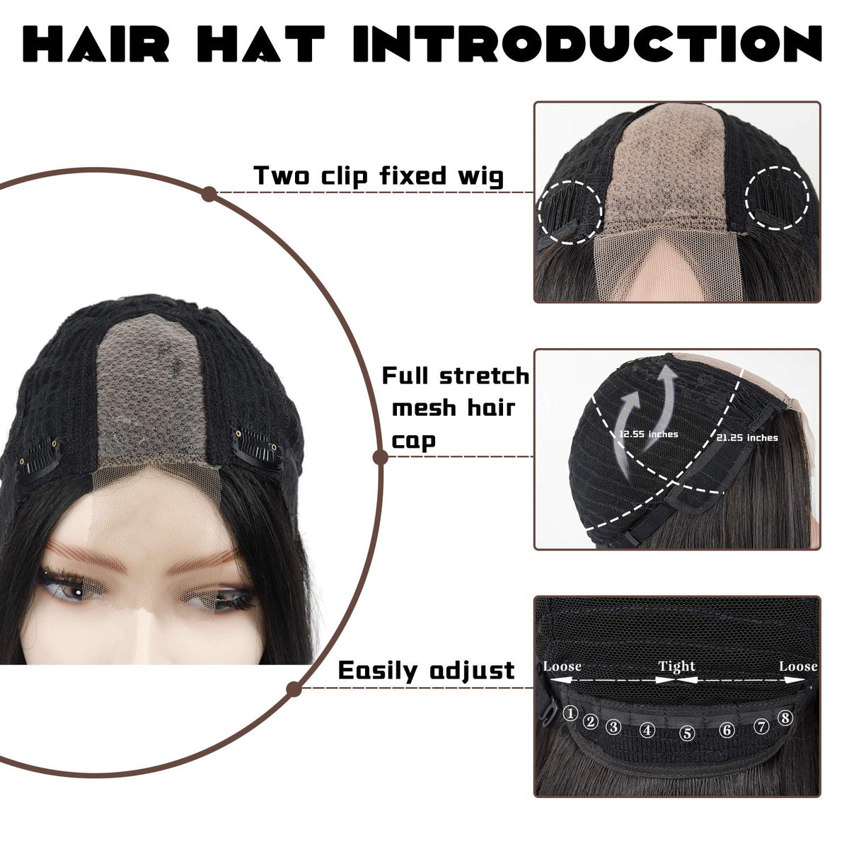 Xinran long straight black wig fiber close-up, heat resistant synthetic texture