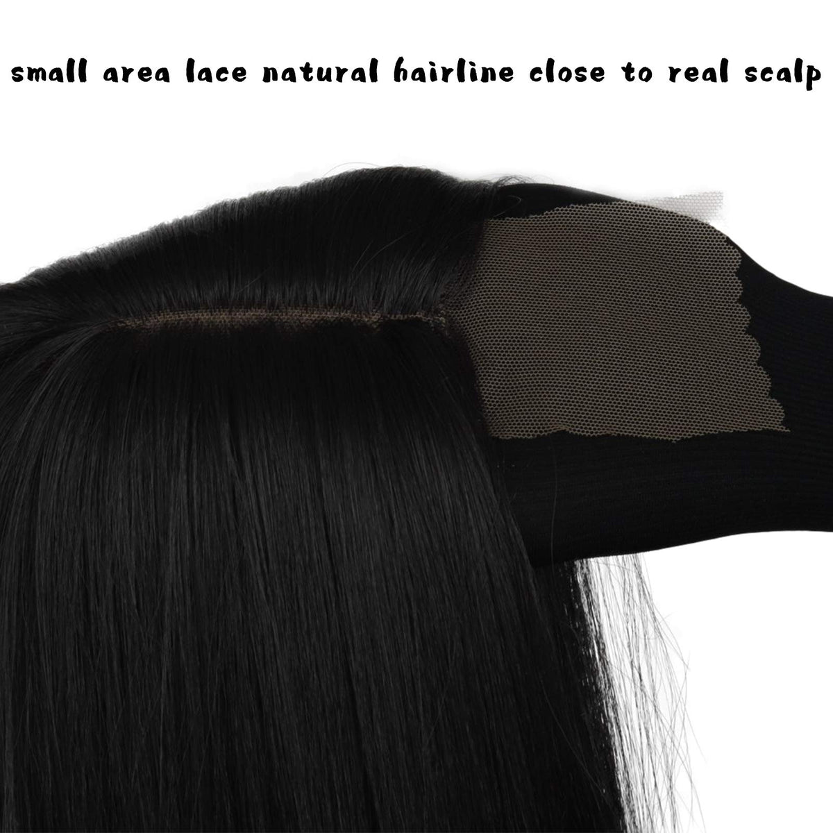 Xinran long straight black wig lace-front detail, natural hairline for seamless looks