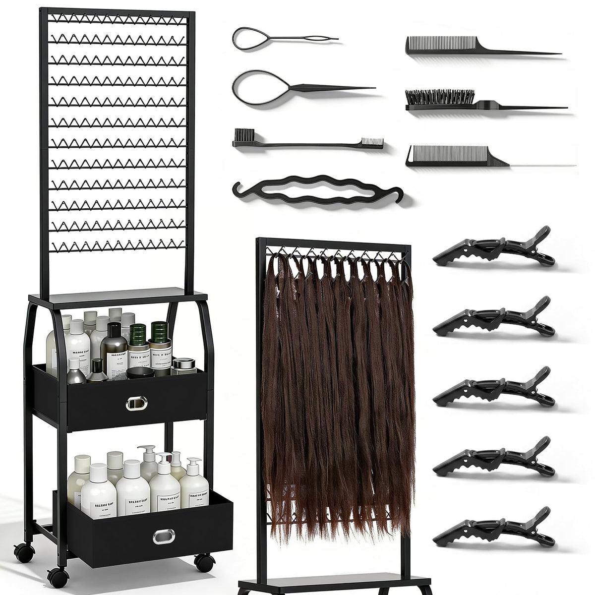 XINTUO braiding hair rack with wheels for easy salon mobility