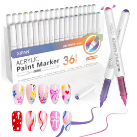 Xipan 36-color nail art pens set color swatches for vivid designs and precise control.