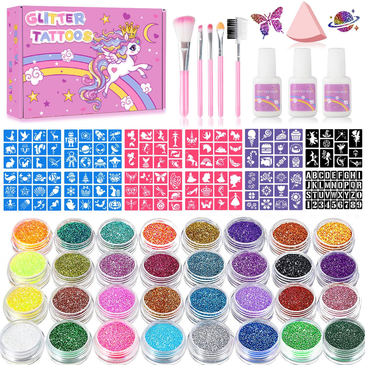 XiQiDianr glitter tattoos kit with 32 colors for vibrant party looks.