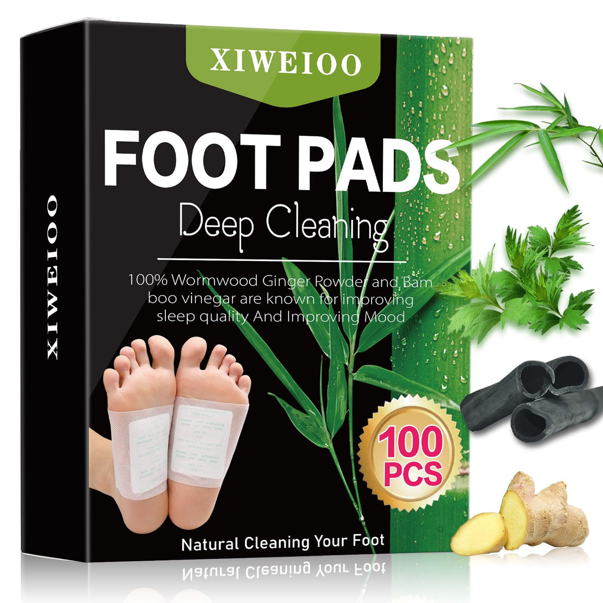 xiweioo ginger bamboo charcoal foot pads for nightly relaxation and cleansing support