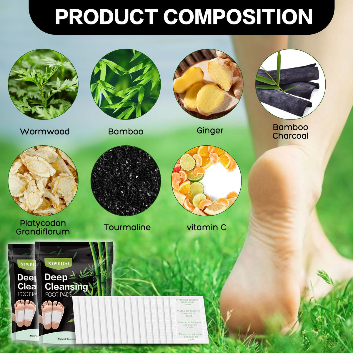 Xiweioo foot pads with moisturizing formula for soft, cared-for feet.