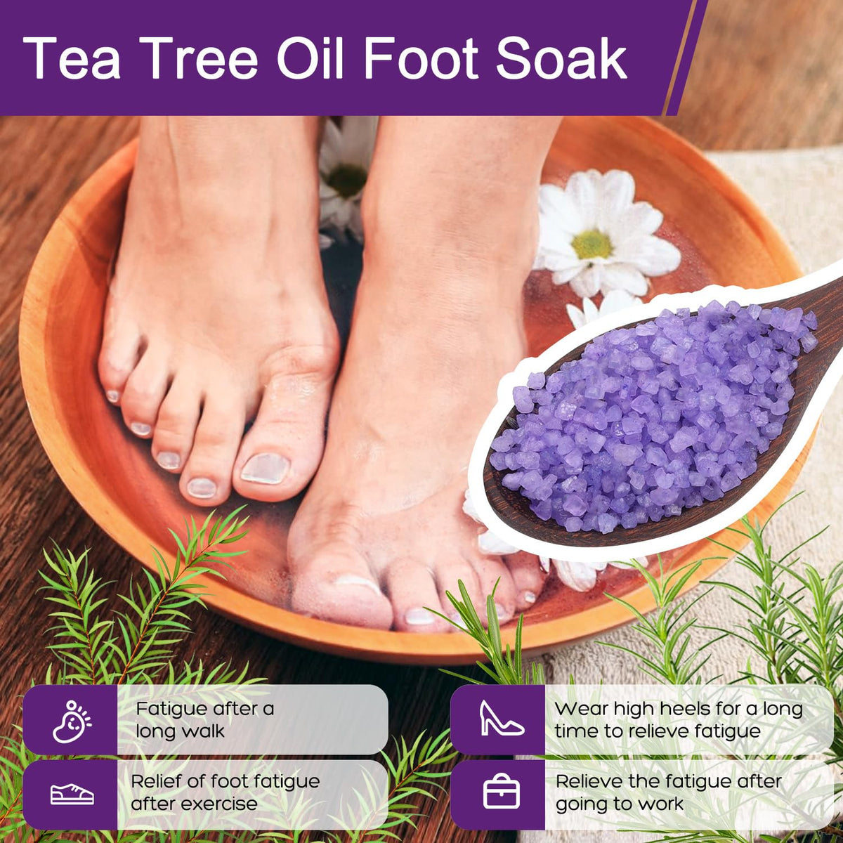 xiweioo Foot Salt Kit rose bottle with petals for soothing foot care.