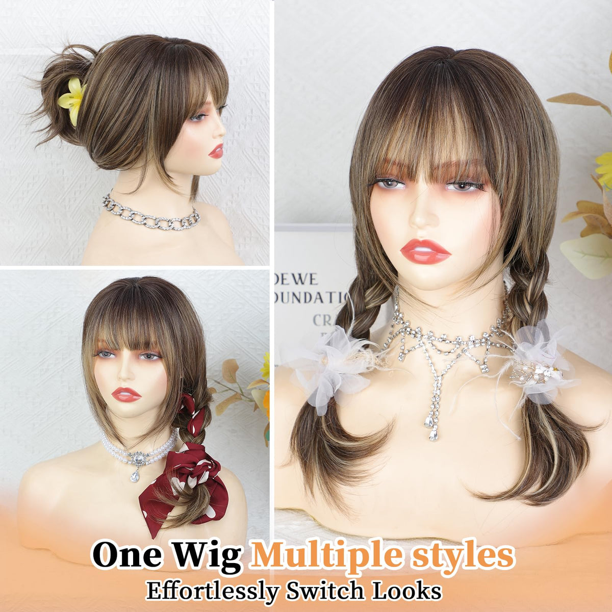XIXIBI ombre wig with bangs suitable for daily wear and special occasions.
