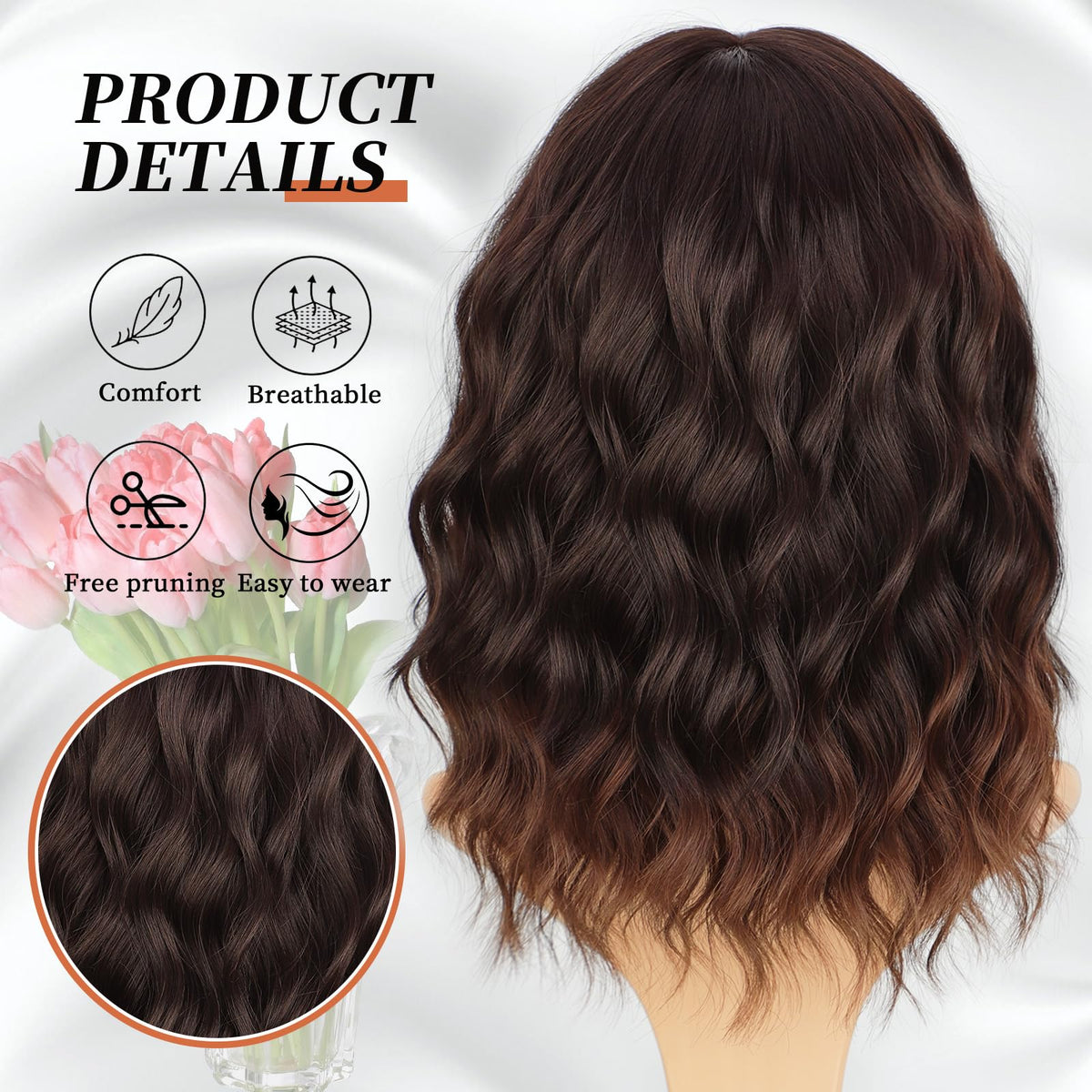 XIXIBI short wig with bangs back view emphasizes layered waves and moveable style.