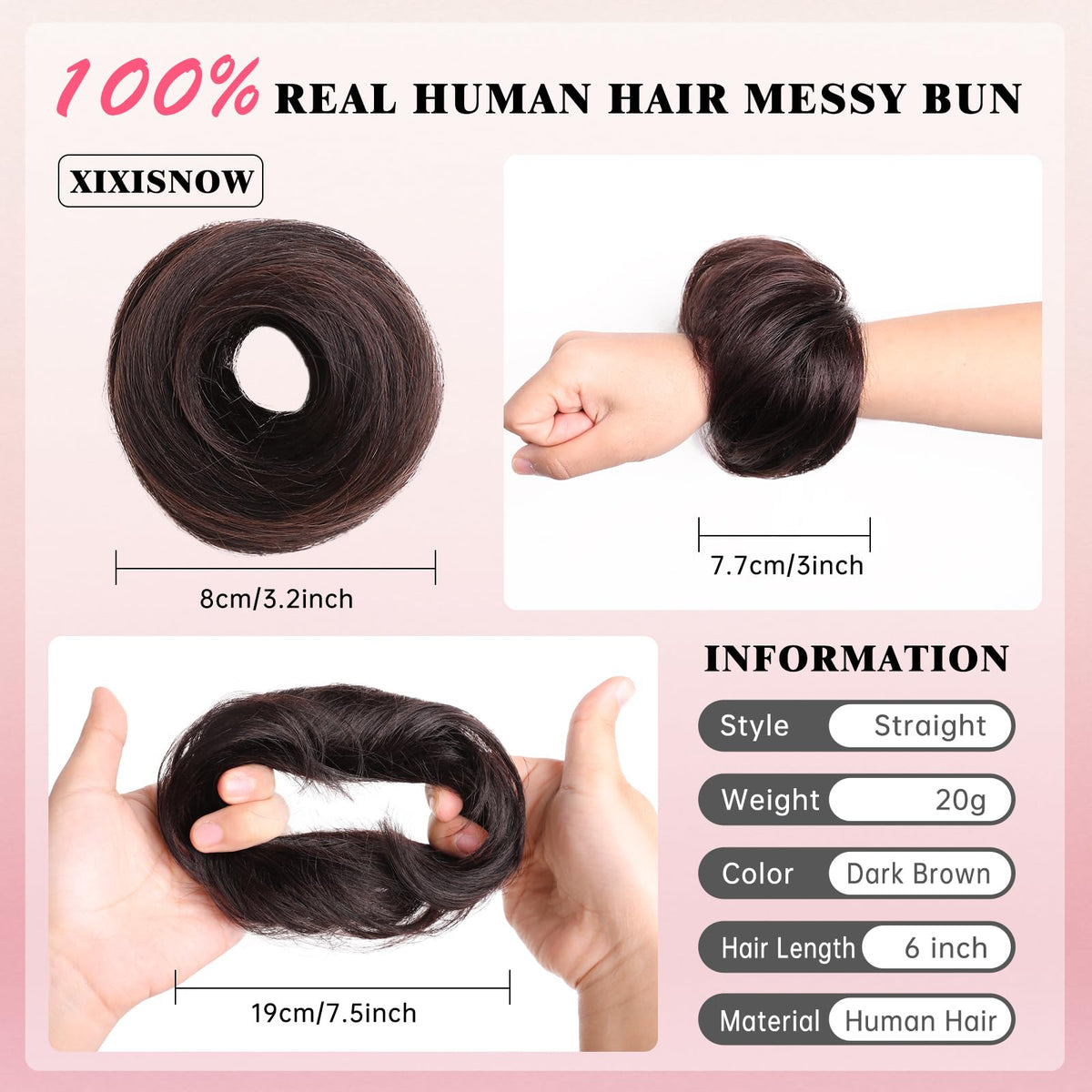 XIXISNOW 100% real human hair bun piece adds authentic texture and shine