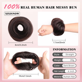 XIXISNOW 100% real human hair bun piece adds authentic texture and shine