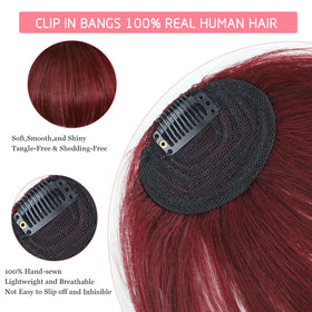 XIXISNOW burgundy bangs on model for everyday glamorous looks.