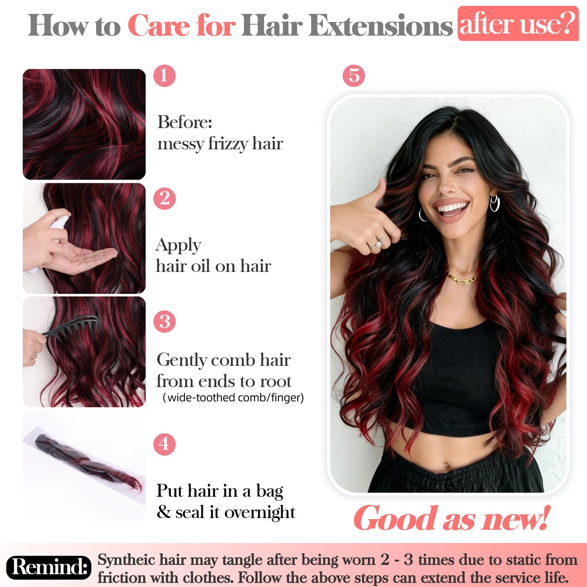 XIXISNOW care tips to reduce tangling and preserve shine